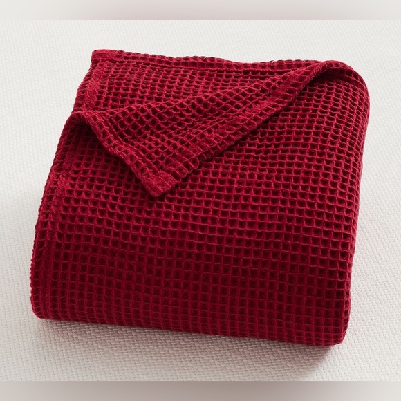 New Pottery Barn Waffle Weave Blanket, Red King Bed Blanket, Oversized Throw - Picture 1 of 1